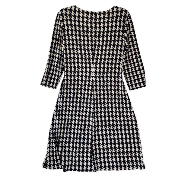 Eva-Picone Dress Flow Wrap Black Houndstooth Print 3/4 Sleeve V Neck Size 16 - Picture 7 of 10